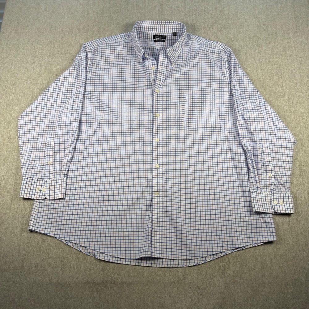 Lauren Ralph Lauren Dress Shirt Mens 4XL Blue Purple Check Stretch Regular Fit